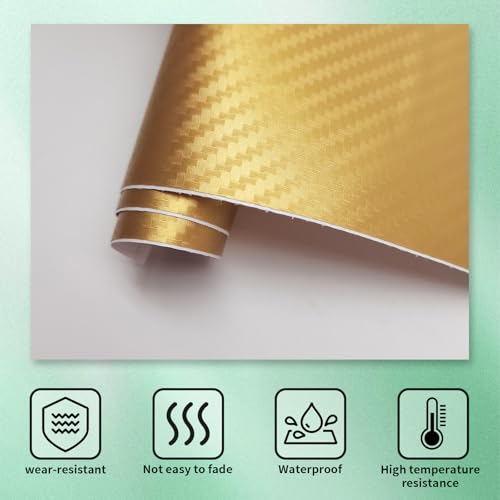 Image of Compatible with Carbon Fiber Vinyl Wrap 11.8 inch x 4 inch Chevy Bowtie Emblem Wrap Kit with Spatula and Cutter 3 Pcs Universal Logo Overlay Gold