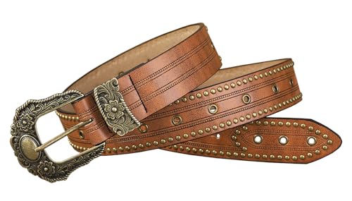 Western-Leather-Belts for Women Turquoise-Oval-Buckle Embossed Cowgirl Belt for Jeans Pants (Fit for 28-38" Waist)2