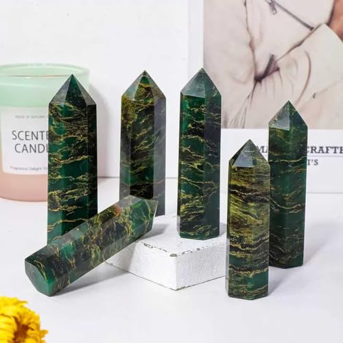 Varita de cuarzo esmeralda con punta hexagonal pulida para reiki, pack de 3 piezas 3