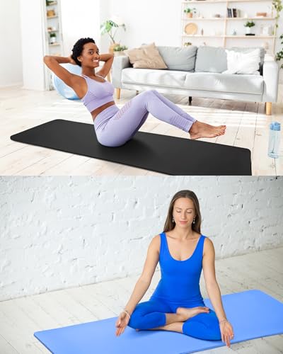 Image of Woanger Yoga Mats (72x24) 3 /8 Inch Thick Exercise Yoga Mat for Home Workout with Strap Non Slip Pilates Gym Supplies for Women Men