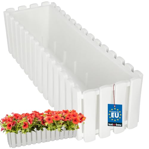 KOTARBAU® Blumenkasten - Blumentopf - 58x18x16 cm - Weiß - Kunststoff - Pflanzkasten - Balkonkasten - Pflanzkübel Rechteckig - Übertopf Groß - Blumenkasten Balkon