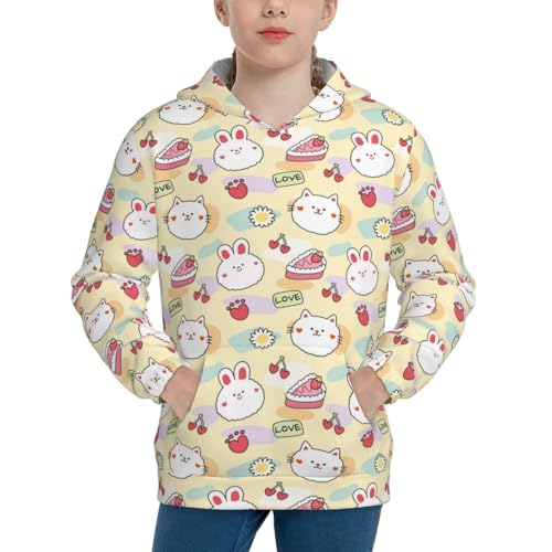 Rabbit and Cat Kid Hoodies Boys Sweatshirts Girls Pullover with Pocket