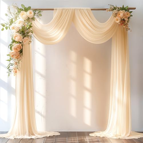 Image of Champagne Wedding Arch Draping Fabric 1 Panel 30'' x 20FT Champagne Drapes Sheer Fabric Backdrop Arch Draping Fabrics for Wedding Ceremony Birthday Party Bridal Shower Decoration