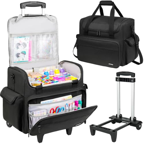 Image of Rolling Craft Bag, Large Craft Bag with Wheels for Scrapbook Supplies | Scrapbook Tote with 15.6'' Laptop Sleeve, Rolling Art Supply Storage for Scrapbooking Tools, Black (Bag Only)