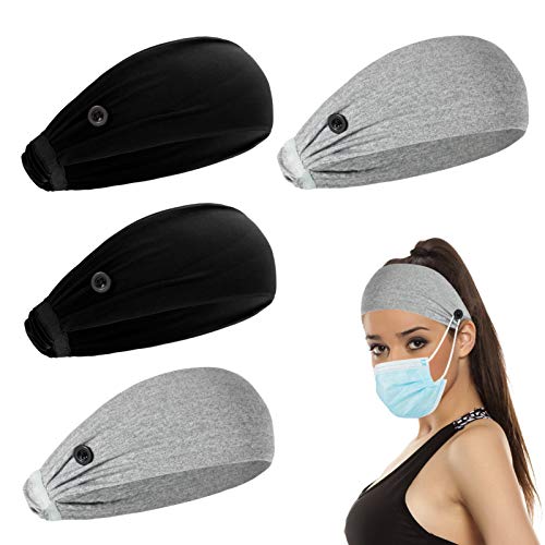 4pcs High Elastic Button Headbands Set- Non Slip Headbands with Button in 2 Colors Hair accessories for Moisture Wicking Sweatband Sports Head Wrap for Yoga Sports Outdoor Activities