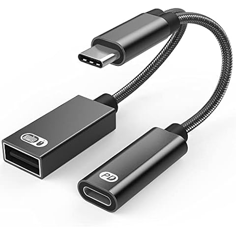 AuviPal 2-in-1 USB Type C to USB Adapter (OTG Cable + Power Cable) for Steam Deck, Switch, Chromecast Google TV, MacBook, iPad, 3D Printer, Samsung Galaxy S20 S21 S22, Google Pixel and More - Black Cover