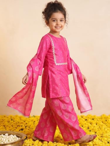Image of AJ DEZINES Ethnic Wear Sharara Suit Set For Girls|Punjabi dress for Kids|Silk Blend Girls Salwar Suit|Traditional Patiala Outfit|Stylish Kids Kurta for Festivals Weddings & Special Occasions