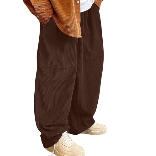 Corduroy for Mens Winter Fall Loose Fit Tie Knot Straight Leg Basic Trousers Pants Man 2025 Trendy Y2K