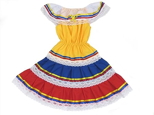 Colombian Venezuelan Ecuador Flag Colors Festive Dress Florkorico for Girls Ages 0-12 Country Representation2