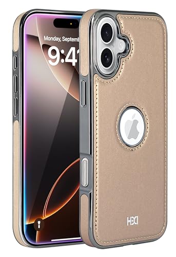 Image of BOUNCEBACK Vegan Leather Logo Cut Electroplated Back Case /Cover for iPhone 16 - Desert Gold