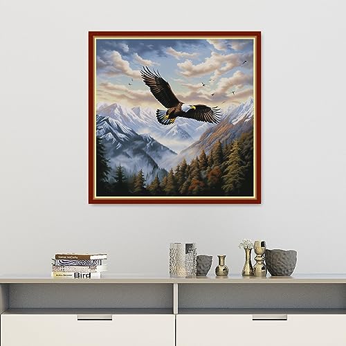 Image of Findvoor Stamped Cross Stitch Kits for Beginners Full Range of Cross Stitching Embroidery Pattern for Adults, 11CT DIY Needlepoint Embroidery Starter Kits-Flying Eagle 17.7x17.7 inch