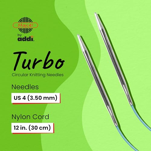 Image of skacel by addi Turbo Circular Knitting Needles, Fixed 12 Inch (30 cm) Plated Brass Tips with Flexible Nylon Cord, 3.5 mm (US Size 4)