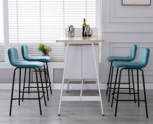 Guyou Modern 25.8\" Kitchen Stools Slipper Chair Set of 4, Upholstered Velvet Counter Height Stools Armless with Low Back and Metal Footrest,Blue - Thumbnail 7