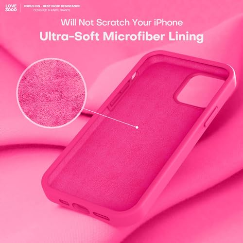 Image of LOVE 3000 Designed for iPhone 12 Case /iPhone 12 Pro Case, Premium Silicone with [Soft Anti-Scratch Microfiber Lining] Shockproof Protective Phone Case for Men Women Girls 6.1 inch, Hot Pink