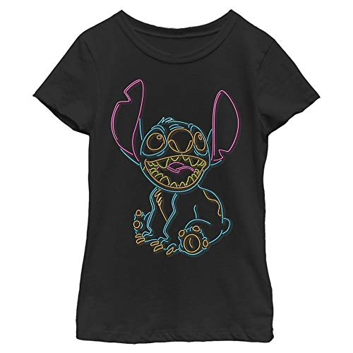Image of Disney Girl's Lilo & Stitch Bright Neon Outline T-Shirt