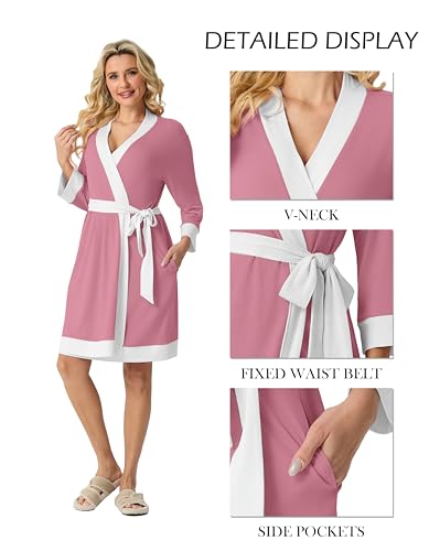 Image of PrinStory Womens Robe Knit Kimono Bathrobe Lightweight Soft Sleepwear Knee Length Lounge Robes