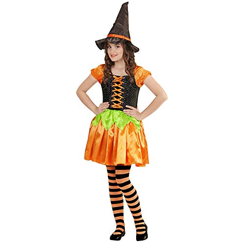 W WIDMANN MILANO Party Fashion - Costume pour enfant sorcière citrouille, robe avec paillettes holographiques et chapeau, Halloween