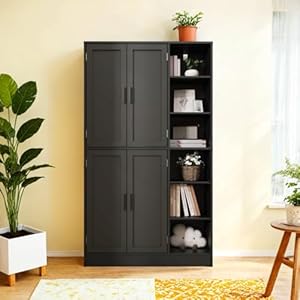 63" Tall Black Kitchen Pantry Cabinet, Kitchen Pantry Storage Cabinet with 4 Doors, Freestanding Kitchen Storage cabinets 63 Tall Black Kitchen Pantry Cabinet Kitchen Pantry Storage Cabinet with 4 Doors Freestanding Kitchen Storage cabinets