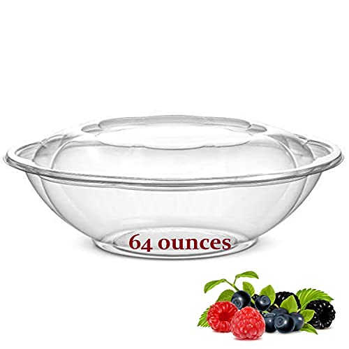 AME D'ESSENCE (100 PC) Combo 64 oz Plastic Salad Bowl To Go With Airtight Lids Disposable Round Containers Fruit Serving Bowls To-Go Meal Prep Food Boxeswls To-Go Meal Prep Food Boxes