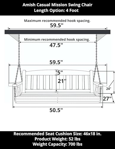 Image of Amish Heavy Duty 800 Lb Mission Treated Porch Swing with Hanging Chains (4 Foot, Oak Stain)