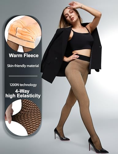 Image of KBVOT Fleece Lined Tights Women Sheer Warm Pantyhose Leggings Fake Translucent Thermal Winter Thick Tights for Dresses