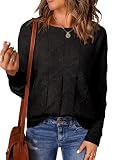 EVALESS Casual Crewneck Black Sweaters for Women Fall Winter 2025 Lightweight Long Batwing Sleeve Pullover Sweaters Tops Trendy Drop Shoulder Sweater Solid Loose Knit Clothes Medium