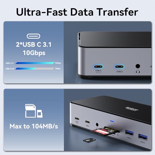 Image of USB C Laptop Docking Station 3 Monitors,150W DC Power for Dell /Lenovo /HP