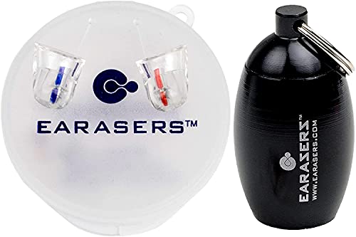 EARasers Noise Cancelling Earplugs - Reusable Soft Silicone Noise Reduction Musician Comfort US Earplugs For Concert, Dentist With Waterproof Black Keychain Carrying Case â€“ 19dB Peak Reduction (Small)