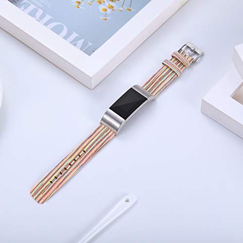 Maledan Compatible with Fitbit Charge 2 Accessory Sports Band, Soft Breathable Woven Fabric Bands Replacement Strap for Women Men, Small, Rainbow Pattern