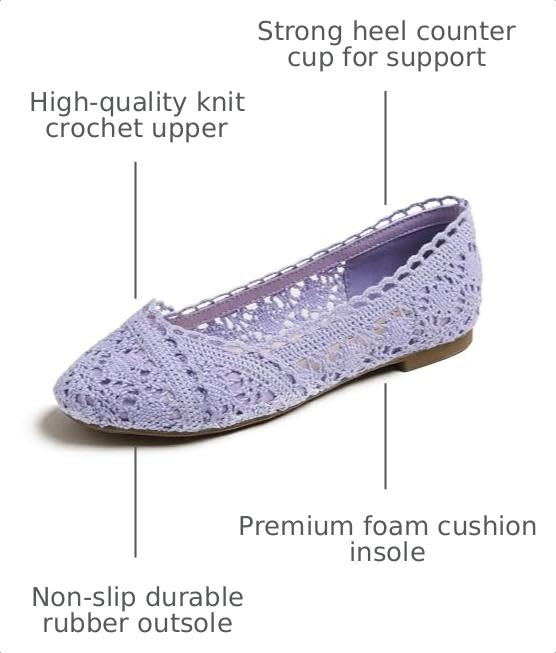 Image of FEVERSOLE Women's Comfort Breathable Knit Crochet Shoes Lace Ballet Flats