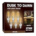 UNILAMP Dusk to Dawn Light Bulbs, Outdoor Candelabra Light Bulbs, 5W Equivalent 40W, 2700K Soft White, 500LM, Edison Vintage Filament E12 Base, Photocell Sensor for Sconces Porch Patio Garage, 6 Pack