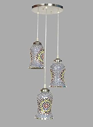 gojanta Glass Triple Hanging Pendant Ceiling Lamp (Multicolour)