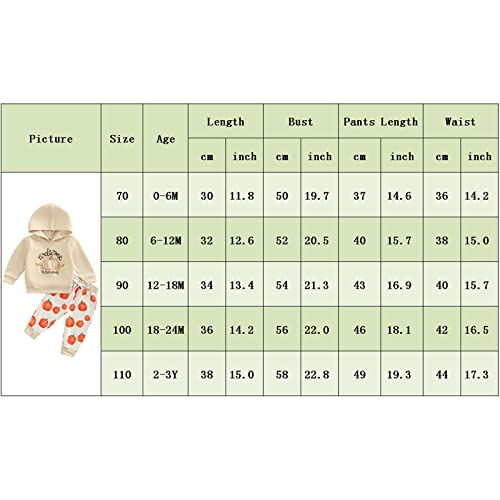 2Pcs Halloween Baby Girls Outfit, Toddlers Long Sleeve Letter Hooded Hoodie Tops + Pumpkin Printing Long Pants Set (Apricot, 6-12 Months) #TOP6