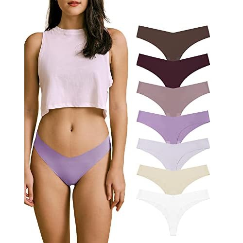 SHARICCA Women No Show Seamless Underwear Thong Invisible Soft Panties Multi Pack X-Small (6 Pack) 3 Black 3 Beige