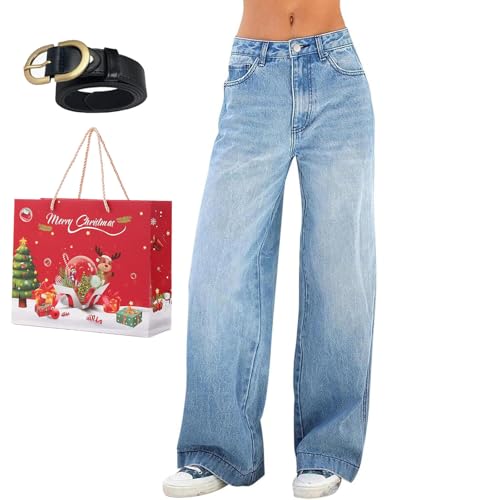 Akoilo Sweatpant Jeans for Women, Women's High Waisted Full-Length Wide Leg Baggy Comfort Jeans