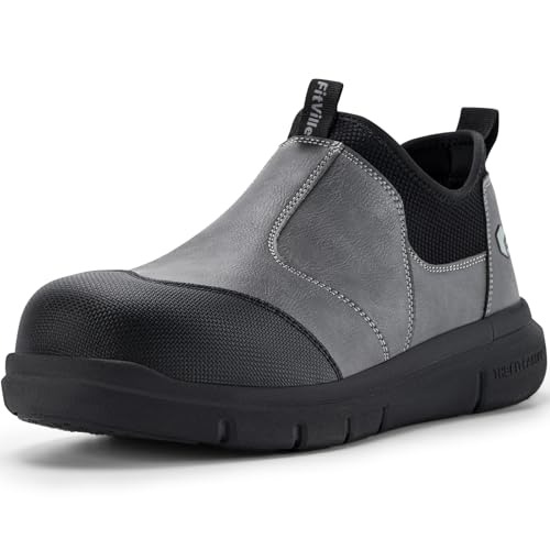 FitVille Extra Wide Men's Slip on Composite Toe Shoes Safety Toe Work Shoes for Men Puncture Proof