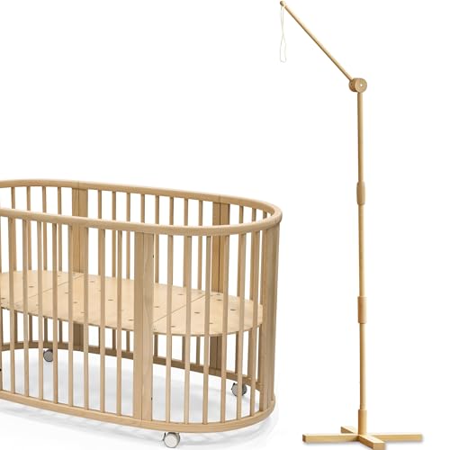 Image of Lanttoe 360° Adjustable Floor-Standing Crib Mobile Arm 61 Inches for Baby Nursery-Movable Wooden Baby Mobile Hanger with Strong Anti Dumping Attachment-Multifunction Mobile Arm for Crib-100%Beech Wood