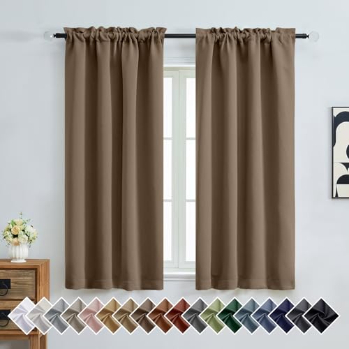 Image of Brown Blackout Curtains for Bedroom 63 Inch Length 2 Panels, Protect Privacy Thermal Insulated Solid Curtains for Bedroom, Dual Rod Pocket Window Treatment Blackout Drapes, 2x40Wx63L Inches