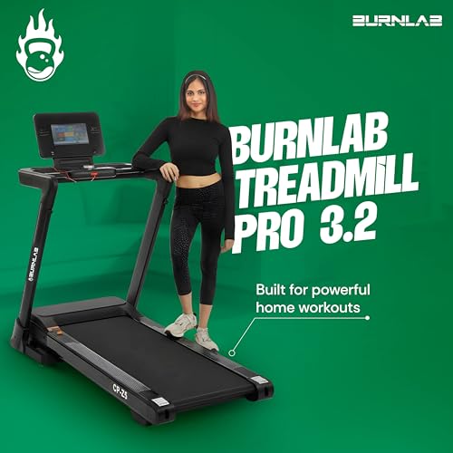 Image of Burnlab Treadmill Pro 3.2 Treadmill for Home |15% Auto Incline | 10.1 inch TFT Screen | 20km /hr Top Speed | 130KG Max User Running Machine | Heart Rate Sensors & Hydraulic Folding | USB,AUX &WiFi