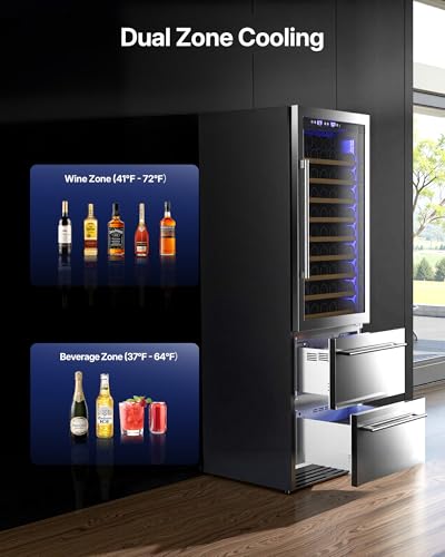Image of Upstreman Wine and Beverage Refrigerator, 24 inch Dual Zone Wine Cooler