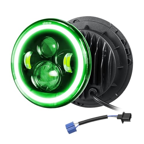 Willpower 1x Fari LED 7 Pollici 50W 5000lm, Faro a Led Bianco + Verde, Rotonda Luci Fuoristrada DRL HI LO Fascio Anteriore Faro Lampada per Wrangler JK TJ LJ CJ Auto Hummer Moto