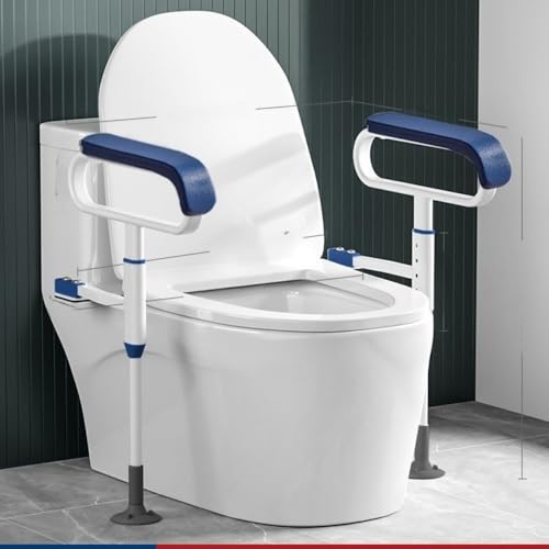 Kirnuoトイレ用手すり 高齢者用安全サポートフレーム、4段階調節 持ちやすい取っ手 サポート 補助 組立品 (ブルー)