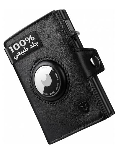 LORZOR Mens Slim Genuine Leather AirTag Wallet Smart Card Holder Wallet with RFID Blocking & Slide Ejection Holds 10 Cards with Zipper Coin Pocket Premium Gift for Husband Father (NapaBlack)