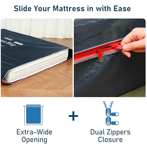 Image of ZCHENBS - Full /Full XL Mattress Bags for Moving, Waterproof Mattress Storage Bag with Zipper, Heavy-Duty 5 Mil Ultra-Thick Bed Protector Cover for Moving, Reusable (Solid /Black, 1 Pack)