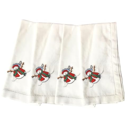 HCRAFT Embroidered Cotton Handmade Napkin, Cloth Napkins Set of 4 17"x17" Snowman Christmas Napkin Square Fabric, Dining Room, Napkins Cloth Washable, Stunning Present for Anniversary Cover