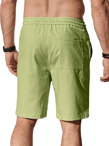 Image of Comdecevis Men's Linen Shorts Casual Elastic Waist Drawstring Summer Beach Vacation Yoga Golf Shorts with Pockets
