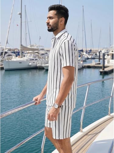 Image of BROWN CULTURE Men's Cotton Floral Print Co-ord Sets with Shirt & Shorts Collar Neck Standard Length and Button Down Closure Type | Night Suit for Men
