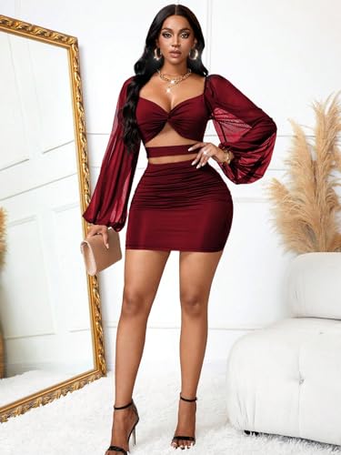 GothDark Womens Sexy Mesh Dress Bodycon Cut Out Puff Sleeve Ruched Party Club Homecoming Mini Dresses3