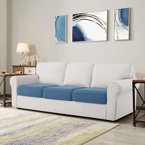 Image of CHUN YI Stretch Couch Cushion Cover, Fitted Loveseat Sofa Chair Seat Slipcover Furniture Protector, Checks Spandex Jacquard Fabric(3,Denim Blue), 3
