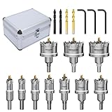 Mollom 10点セット（16～54mm）TCTカーバイドホールソーキット（ハードメタル用）、追加2点チタンパイロットドリルビット＆1点ステップパイロットドリルビット、2点ヘックスキー（ステンレス鋼、鉄、アルミニウム、合金、金属用）